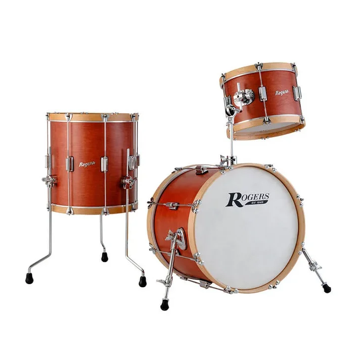 Rogers Tower Wood Hoop 3pc Drum Set Satin Red Mahogany