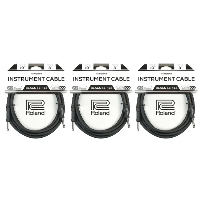 Roland Black Series 10ft S/S 1/4″ Instrument Cable 3 Pack Bundle
