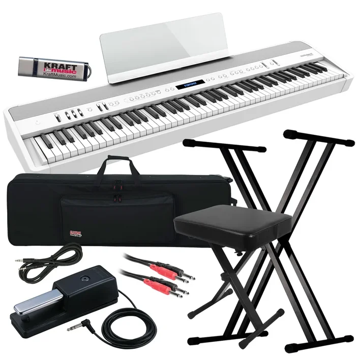 Roland FP-90X Digital Piano – White STAGE ESSENTIALS BUNDLE