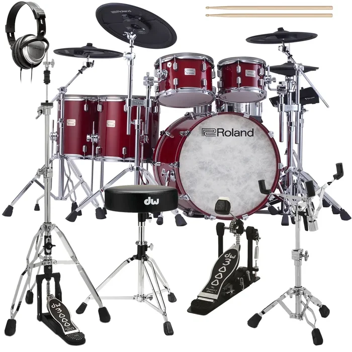 Roland VAD716 V-Drums Electronic Drum Set – Gloss Cherry DRUM ESSENTIALS BUNDLE