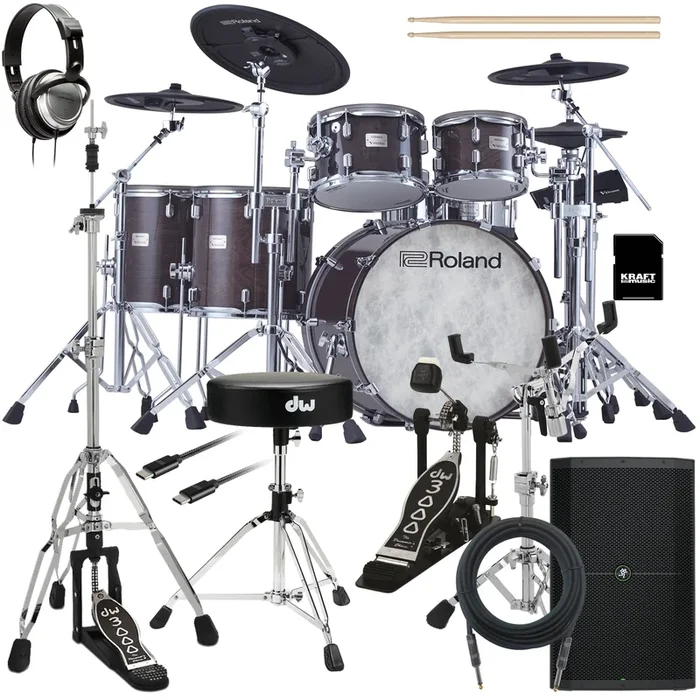 Roland VAD716 V-Drums Electronic Drum Set – Gloss Ebony COMPLETE DRUM BUNDLE