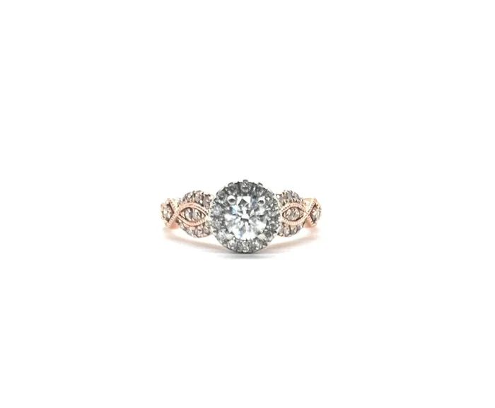 Rose and White Gold 1/2ctw Diamond Halo Ring