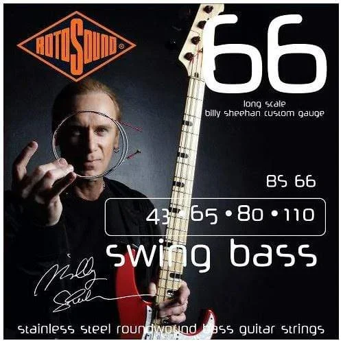 Rotosound BS66 Billy Sheehan Signature Stainless Steel Roundwound Long Scale Bass Strings 43-110