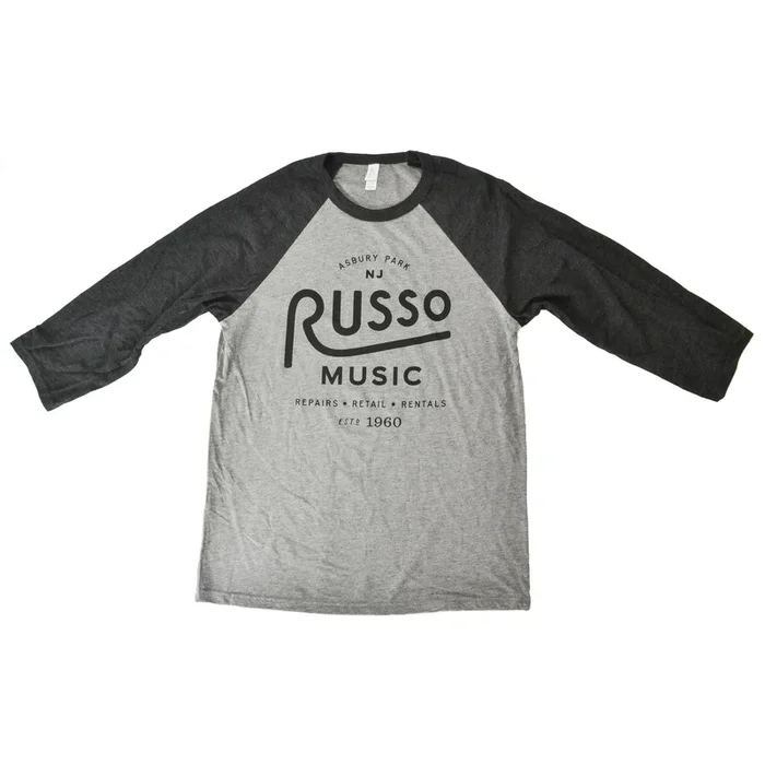 Russo Music Asbury Park 1960 Logo Baseball T – Grey / Charcoal Black Heather