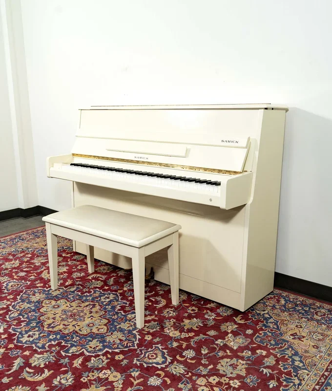 Samick U-110A White Upright Piano | Polished White | SN: 604845 | Used