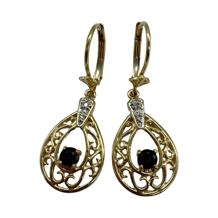 Sapphire and Diamond Accent Filigree Drop Earrings