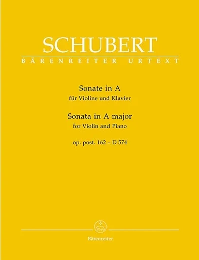 Schubert, Franz (Wirth).: Sonata in A D574 (violin & piano) Barenreiter Urtext
