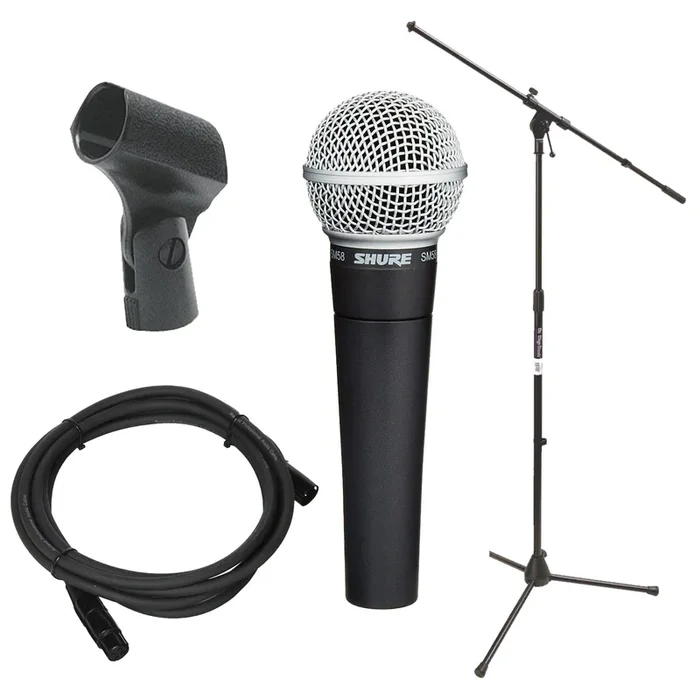 Shure SM58-LC Cardioid Dynamic Vocal Microphone w/On-Stage Mic Stand, Clip, and XLR Cable