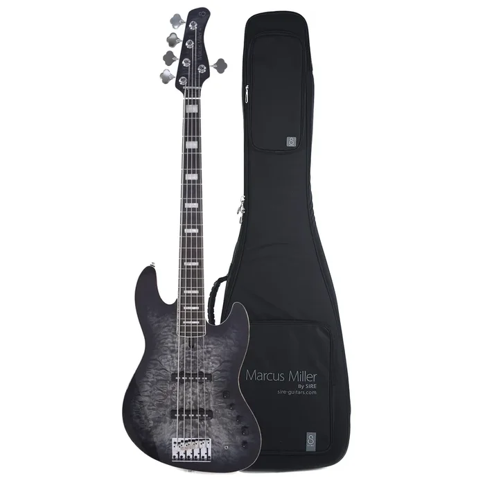 Sire Marcus Miller V9 Swamp Ash/Quilted Maple 5-String Transparent Black (2nd Gen) and Sire Gig Bag Bundle