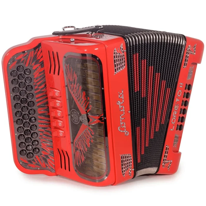 Sonola Loreto II Accordion 5 Switch FBE Red with Silver and Black