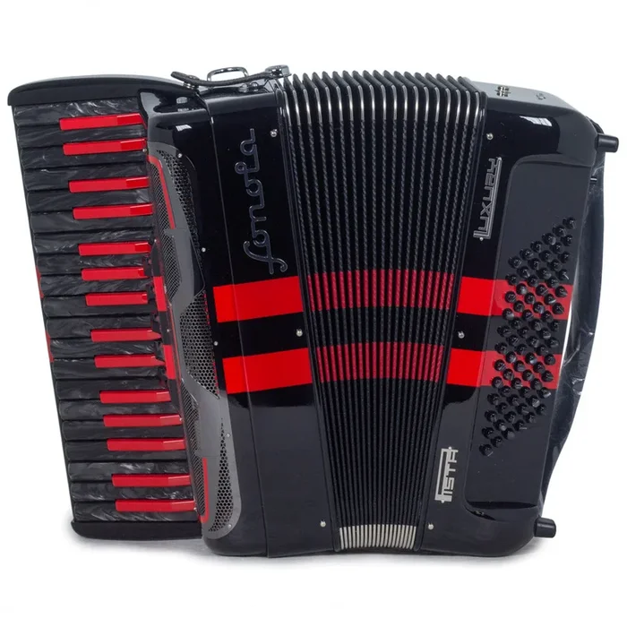 Sonola Pista Deluxe Piano Accordion 5 Switch Glossy Black with Red and Black Keys