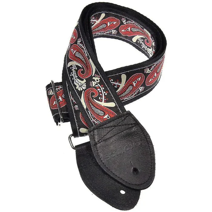 Souldier Guitar Strap – Red Paisley on Black (Black Belt & Ends)