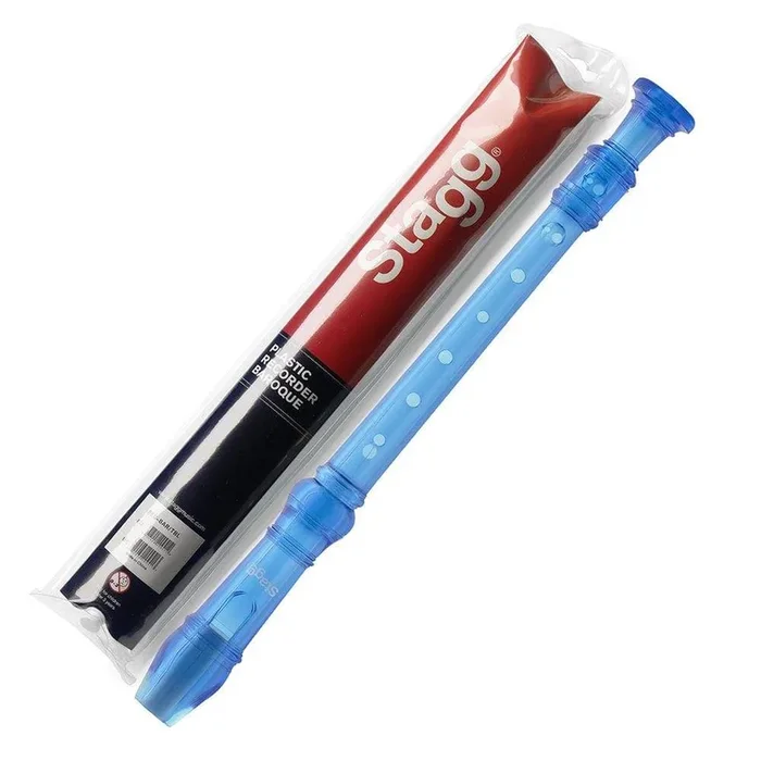 Stagg Plastic 3-piece Recorder with Baroque Fingering, Transluscent Blue