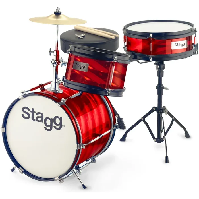 Stagg TIMJ312RD 3 piece Junior Drumset Red 12″ Includes Throne and Cymbal