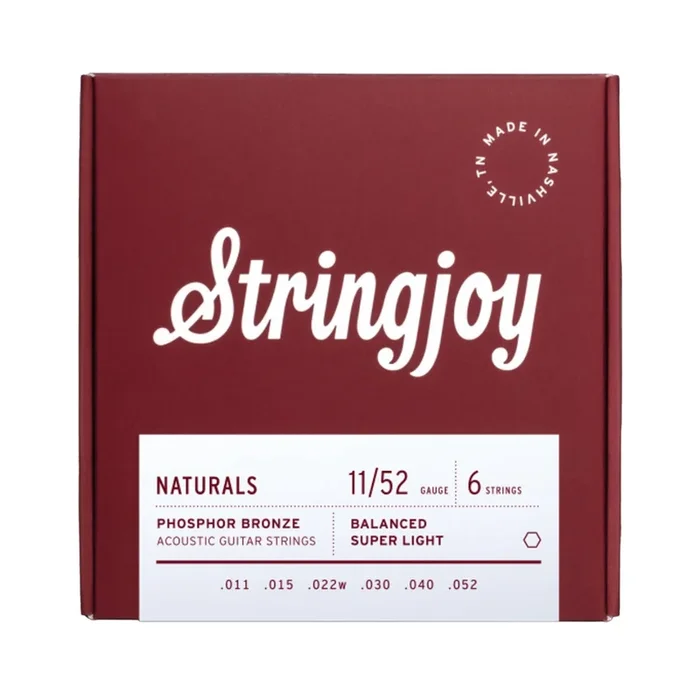 Stringjoy Naturals Phosphor Bronze Acoustic Guitar Strings – Super Light Gauge (.011 – .052)