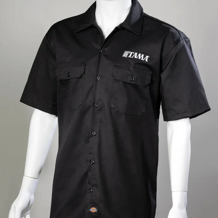 Tama Embroidered Logo Short-Sleeve Dickies Work Shirt Black – Large
