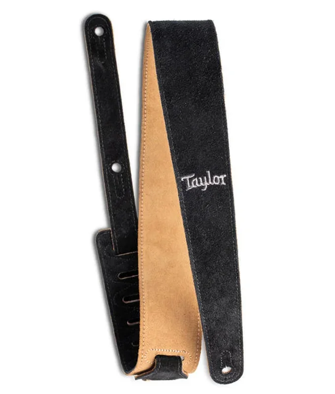 Taylor Embroidered Suede Guitar Strap, 2.5” – Black