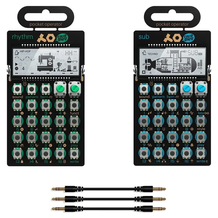 Teenage Engineering Pocket Operator PO-12 Rhythm and PO-14 Sub w/Sync Cables Bundle