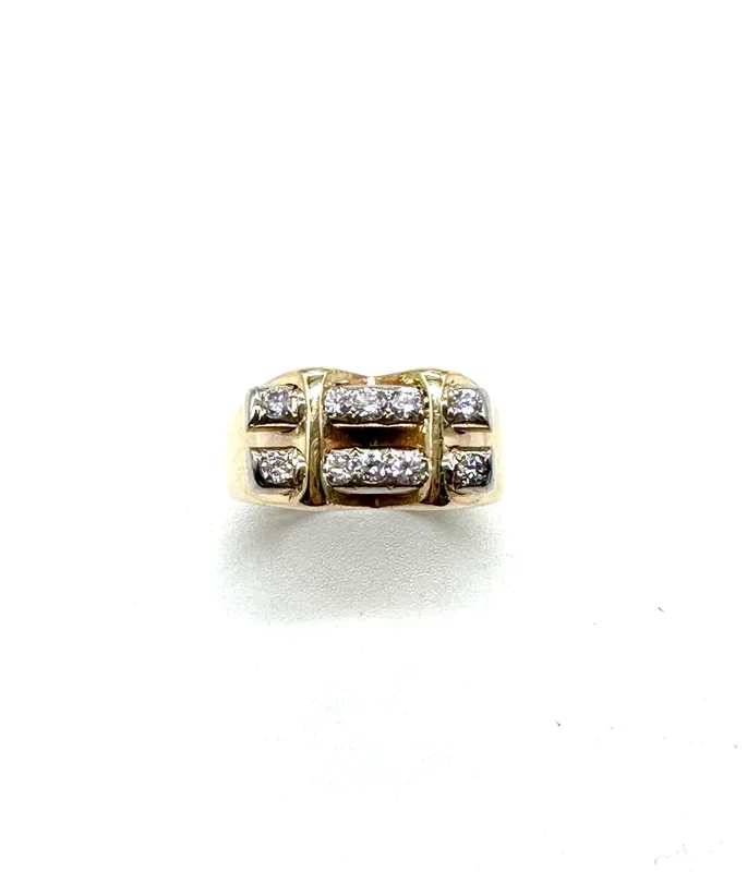 Two Row Diamond Double Bar Ring