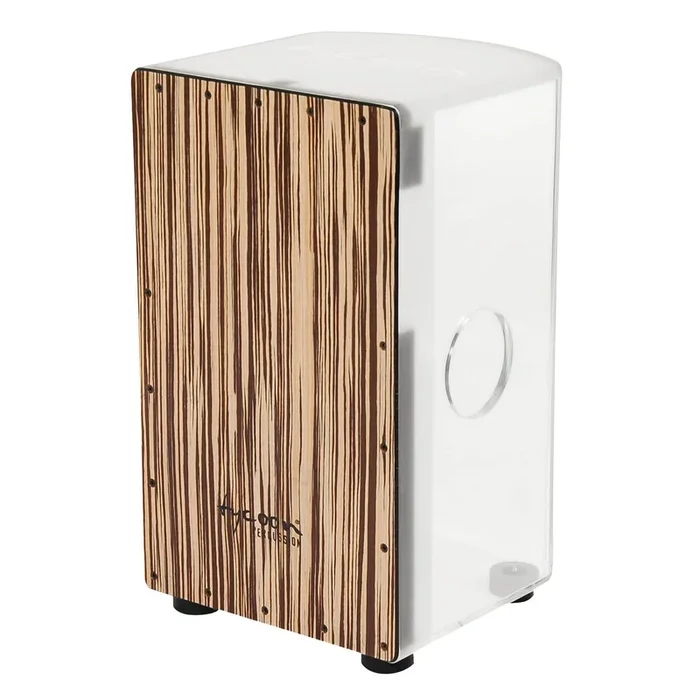 Tycoon 29 Roundback Acrylic Cajon w/White Zebra Wood Front Plate