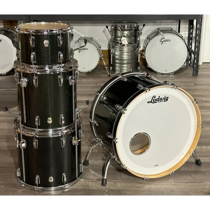 Used Ludwig Classic Maple 4pc Drum Set Black Sparkle