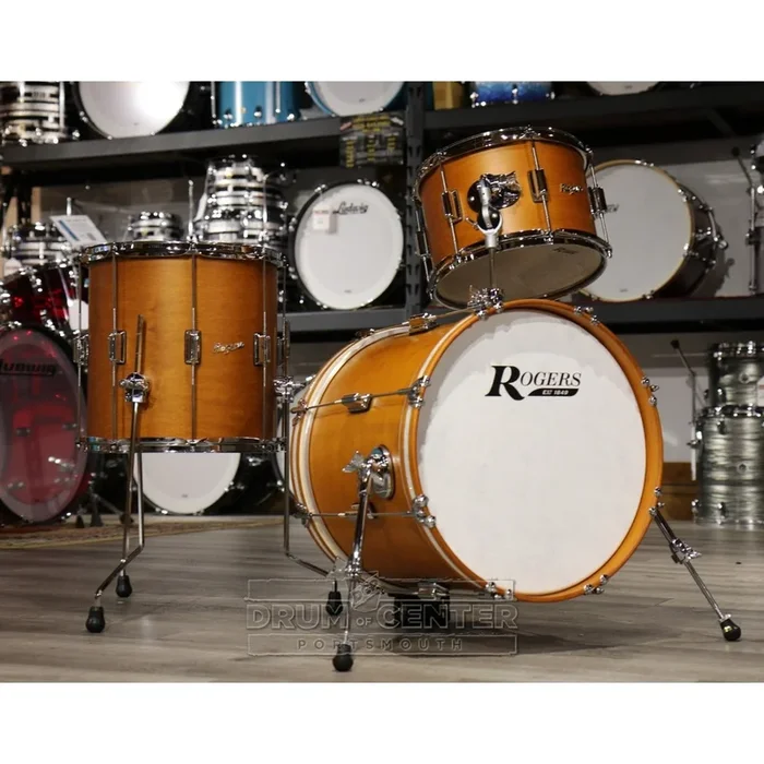 Used Rogers Tower 3pc Jazz Drum Set Satin Fruitwood Stain