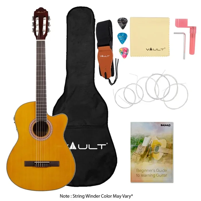 Vault EC3920CYW 39-inch Premium Cutaway Classical Guitar with EQ-7545R EQ/Pickup – Natural