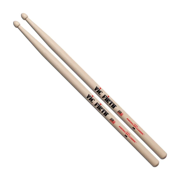 Vic Firth 2B American Classic Drum Sticks – Wood Tear Drop Tip – Hickory