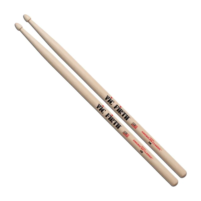 Vic Firth 5B American Classic Drum Sticks – Wood Tear Drop Tip – Hickory