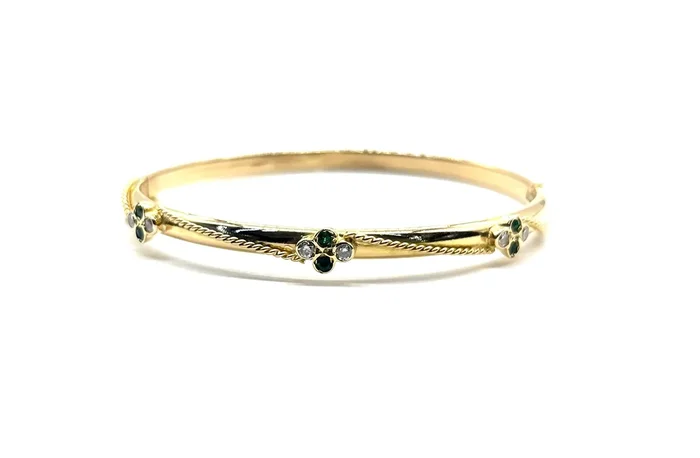Vintage 18k Emerald and Diamond Bangle Bracelet
