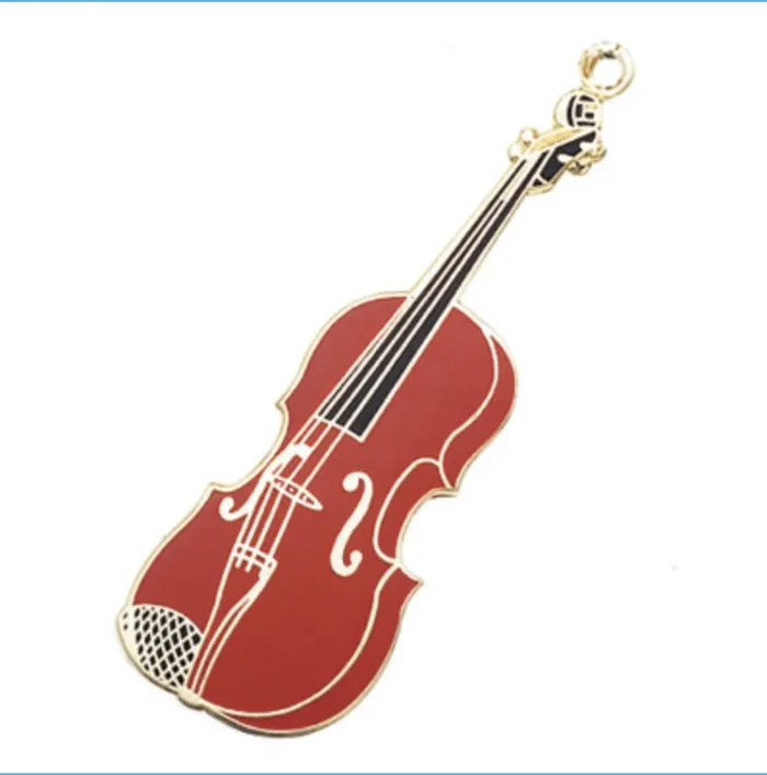 Violin Keychain – Polished Brass/Enamel (Burgundy)