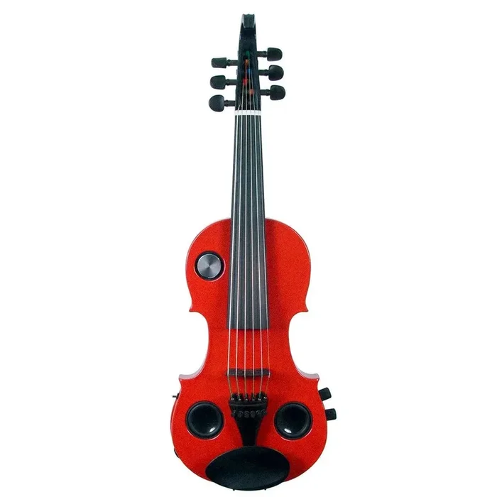 Volta Violinatron V6-R Violon hybride 6 cordes avec haut-parleurs et réverbération intégrés, rouge