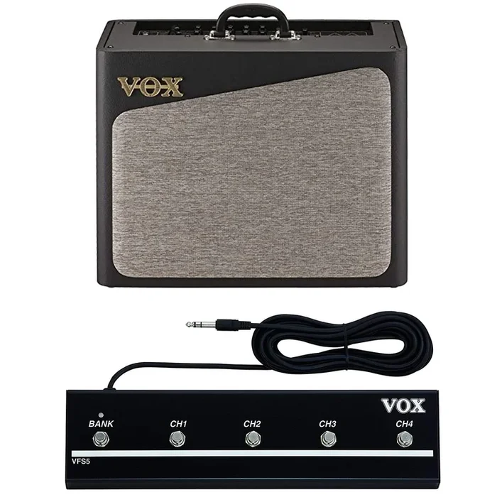 Vox AV30G 30W 1×10″ Analog Modeling Combo Amp Bundle w/ Vox VT Series 5 Button Footswitch