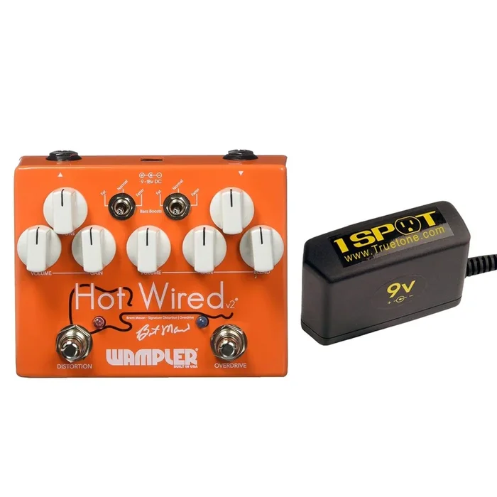 Wampler Brent Mason Hot Wired Overdrive v2 Bundle w/ Truetone 1 Spot Space Saving 9v Adapter