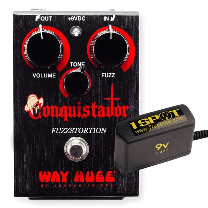 Way Huge Conquistador Fuzzstortion Bundle w/ Truetone 1 Spot Space Saving 9v Adapter