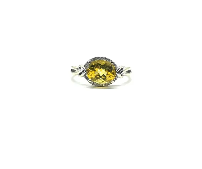 White Gold Oval Citrine Halo Ring