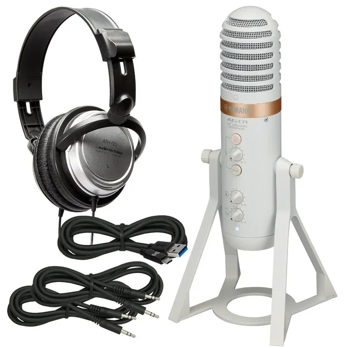 Yamaha AG01 Live Streaming USB Microphone – White BONUS PAK