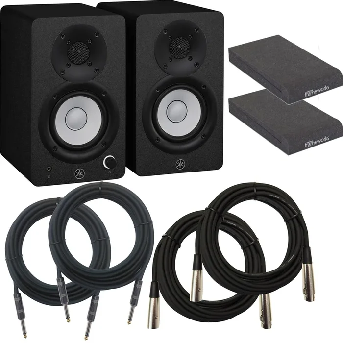 Yamaha HS3B 3.5″ Powered Studio Monitors (Pair) – Black STUDIO PAK