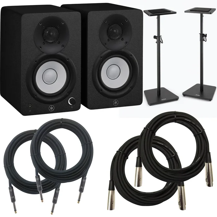 Yamaha HS4B 4.5″ Powered Studio Monitors (Pair) – Black STUDIO ESSENTIALS BUNDLE