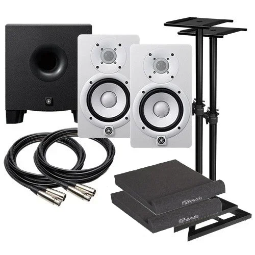 Yamaha HS5 5″ Powered Studio Monitor Speaker – White COMPLETE AUDIO BUNDLE