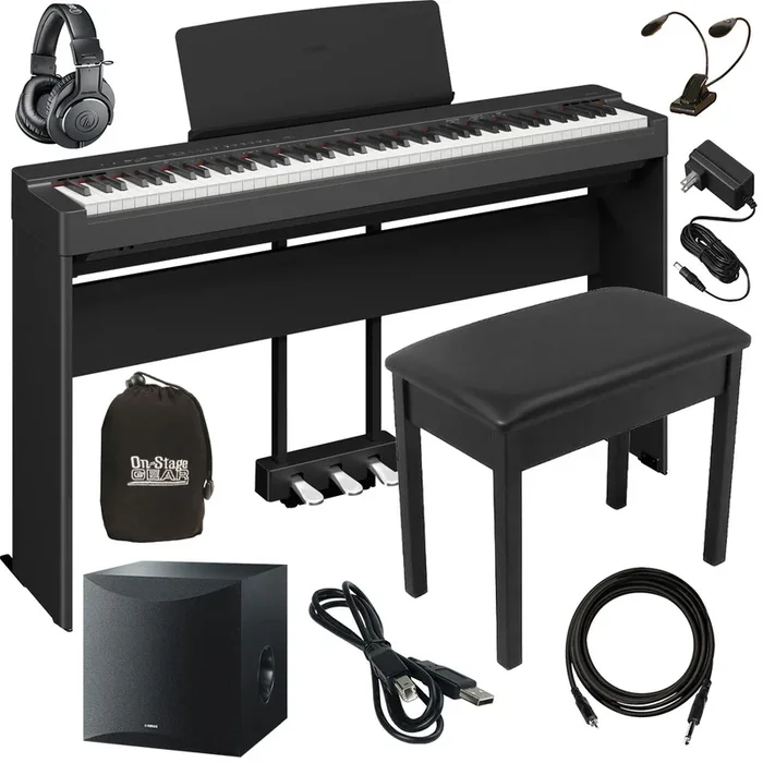 Yamaha P-225 Digital Piano – Black COMPLETE HOME BUNDLE PLUS