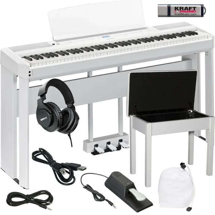 Yamaha P-525 Digital Piano – White COMPLETE HOME BUNDLE